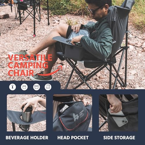 OUTSIDER Folding Camping Chair Heavy Duty Folding Chair 400lbs Oversized Outdoor Chairs with Cup Holder, Cooler Bag, Stora...