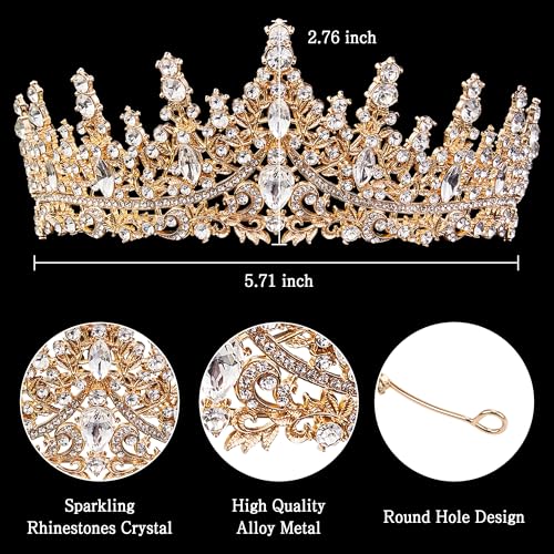 Gold Crown for Women Crystal Princess Tiaras Rhinestone Queen Headband Wedding Bridal Hair Accessories Birthday Prom Pagea...