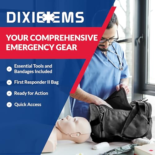 Fully Stocked Trauma First Aid Kit – First Responder II Bag with Tools, Gauze, Bandages, Scissors & Gloves – Compact & Por...