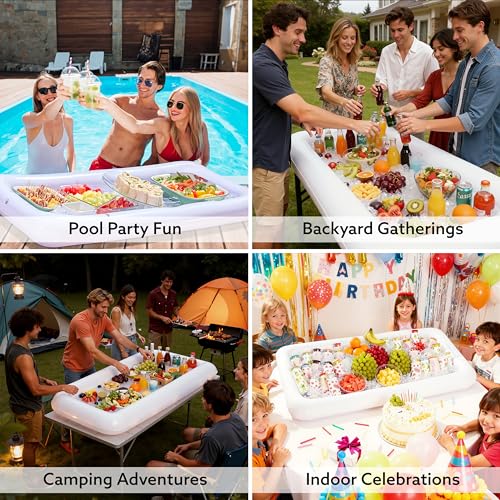 JOYIN 3-Pack Inflatable Serving Bars Cooler - Inflatable Cooler Ice Buffet Salad Serving Trays with Drain Plug, Food Drink...
