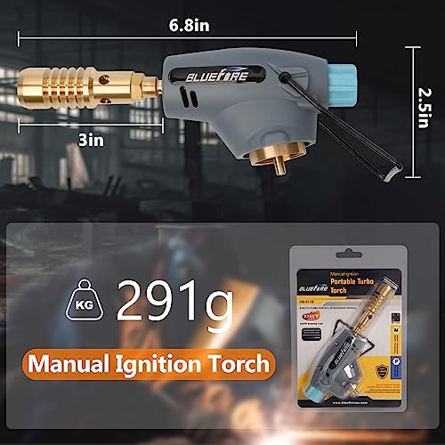 BLUEFIRE Handy Cyclone Torch Head With Propane Gas Portable Brass Gas Torch Manual Ignite Fuel by MAPP MAP PRO Propane Gas...