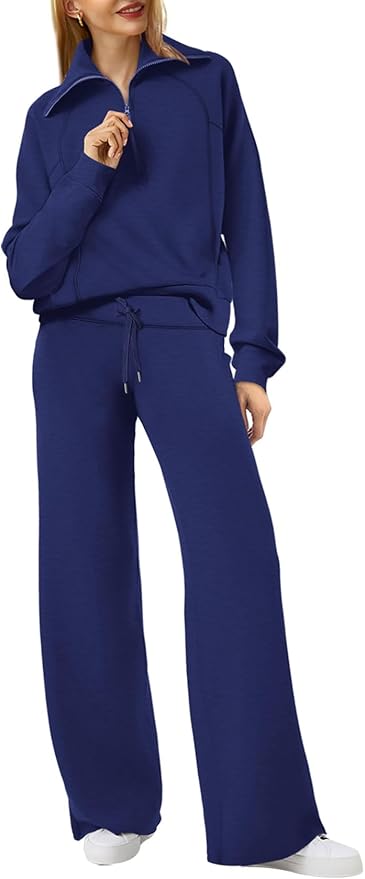 XIEERDUO Lounge Sets For Women 2025 Half Zip Sweatshirt And Wide Leg Sweatpant 2 Piece Outfits Sweatsuit Tracksuit