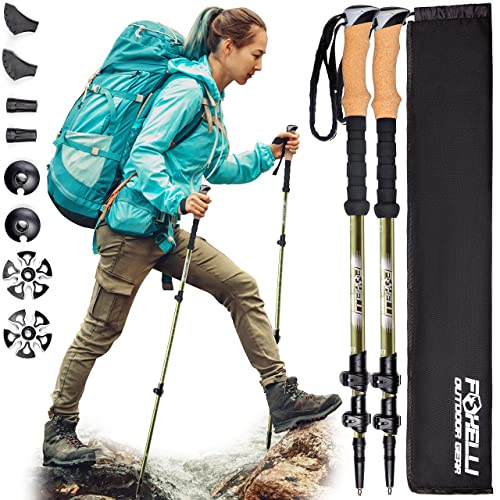 Foxelli Carbon Fiber Trekking Poles – Lightweight Collapsible Hiking Poles with Cork Grips, Quick Flip Locks & All-Terrain...