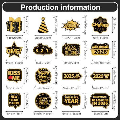 Biswiter 36 Pcs New Years Photo Booth Props, New Years Eve Photo Props 2026, Happy New Year Decorations 2026, New Year Pho...