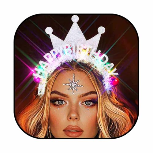 Zoestar Light Up Happy Birthday Crown Headband Glow Ball Hair Bands Led Birthday Party Hair Accessories Women