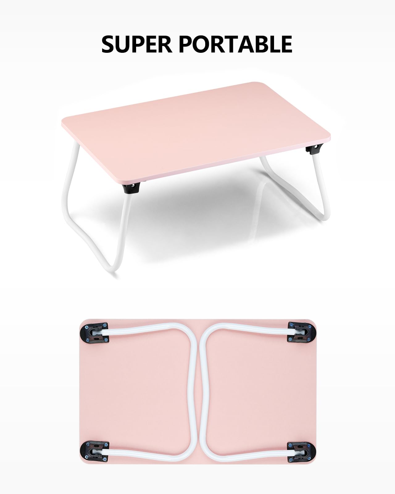 Komlyar Portable Lap Desk Bed Desk Lap Table Bed Table, Laptop Stand Breakfast Serving Tray, Foldable & Lightweight Mini Table, Lap Tablet Desk for Sofa Couch Floor - - Pink