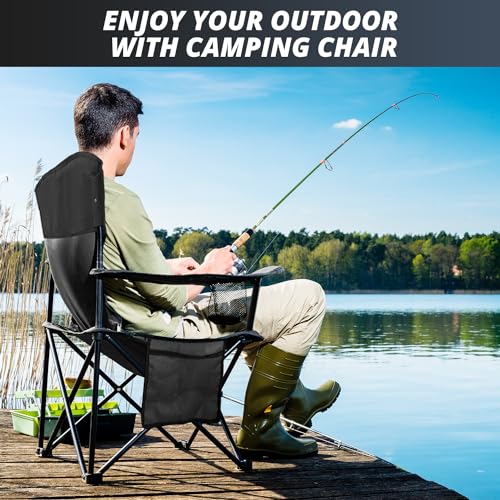 SAILARY 2PCS Folding Outdoor Beach Camp Chair with Cup Holder, Storage Pocket, Waterproof Bag Outdoor Arm Chair, Supports ...