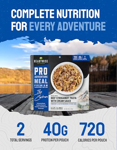 ReadyWise Outdoor Pro Adventure Meal - Beef Stroganoff Pasta with Cream Sauce, 2 Servings, 1 Pouch, 720 Calories, 40g Prot...