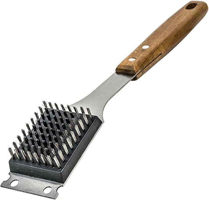 Leebein Brush and Scraper for Barbecue – Grill Brush for Outdoor Grill with Extended, Large Wooden Handle and Replaceable Stainless Steel Bristles Head