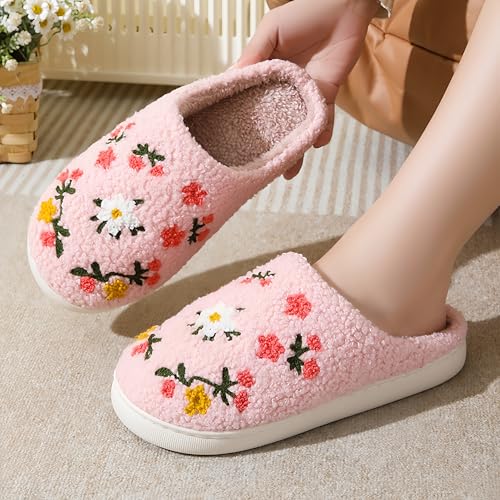 Women Home Slippers Cute Pattern Strawberry Slippers Indoor Outdoor Plaid Shoes Warm Soft Bedroom Shoes Fuzzy Closed Toe S...