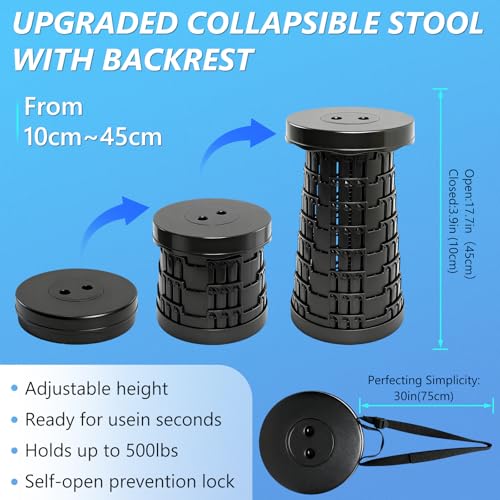 graxie Upgraded Collapsible Stool with Table Top, Portable Telescopic Seat, Folding Stool for Camping Gardening Fishing Hi...