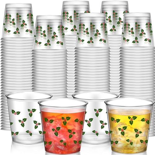 Nuogo 100 Pcs Disposable Christmas Glasses, 2.87oz Plastic Clear Holiday Glasses Mini Cups for Christmas New Year Party Gi...