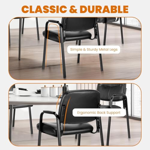 Sweetcrispy Leather Waiting Room Chair, Comfy Guest Chairs with Padded Arms for Reception Conference Side Office Desk Hom...
