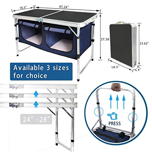 CampLand Outdoor Folding Table Aluminum Lightweight Height Adjustable with Storage Organizer for BBQ, Party, Camping