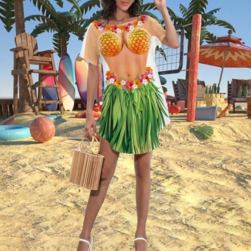 Women's Bikini Body Printed T Shirt Short Sleeve Beach Cover Up Luau Party Hawaiian Shirt
