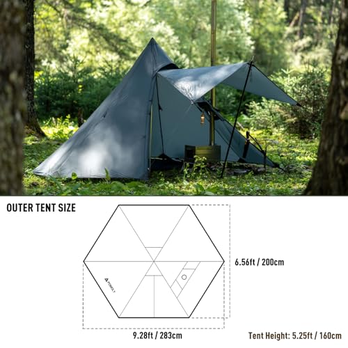 POMOLY Tipi Tent Camping Hot Tent, Hussar 20 Ultralight Solo Teepee with Stove Jack for 1P Hiking, Backpacking