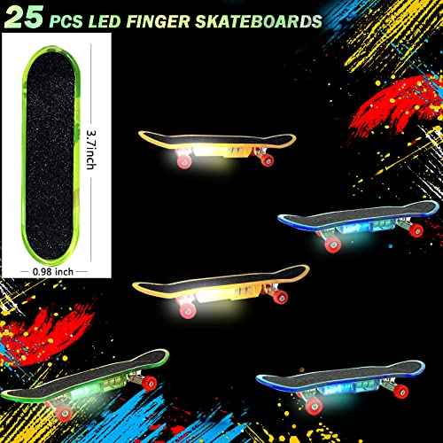 Mini Finger Skateboards for Kids Set of 25, Light up Mini Finger Toys LED Fingerboard Hand Skateboard for Creative Fingertips Movement Sports Finger Skater