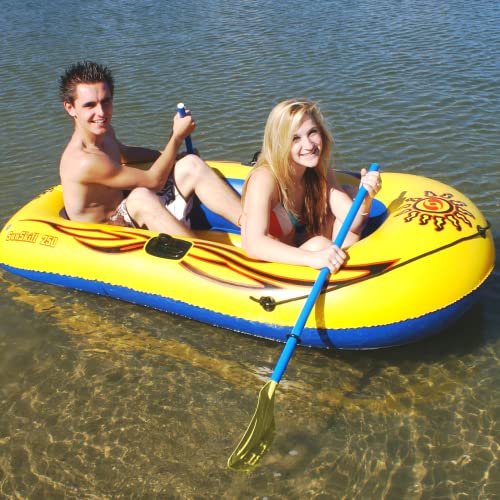 SOLSTICE Inflatable Boat Rafts 2 Person for Adults & Kids Comes W/ Oars Paddles Pump Pole Oar Holders Cushioned Comfortabl...