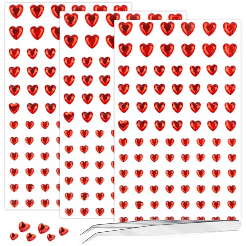 264Pcs Heart Face Gems Love Gems, Self-Adhesive Face Jewels Rhinestones 5/7/10 mm DIY Face Gems Stick on, Valentine Makeup...