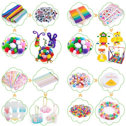Sundaymot Arts and Crafts Supplies for Kids, 2000+Pcs DIY Craft Kits, Ages 6-10, Educational Preschool and Homeschooling A...