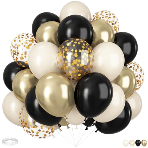 Black White Gold Balloons, 60pcs 12Inch Black Gold and White Sand Balloons,Metal Gold and Confetti Balloon for Graduation ...