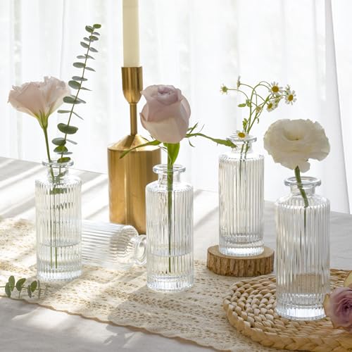 ComSaf Small Vases for Flowers Mini Clear Glass Bud Vases in Bulk, 5.2 inch Tall Mini Flower Vase, Vases for Centerpiece, ...