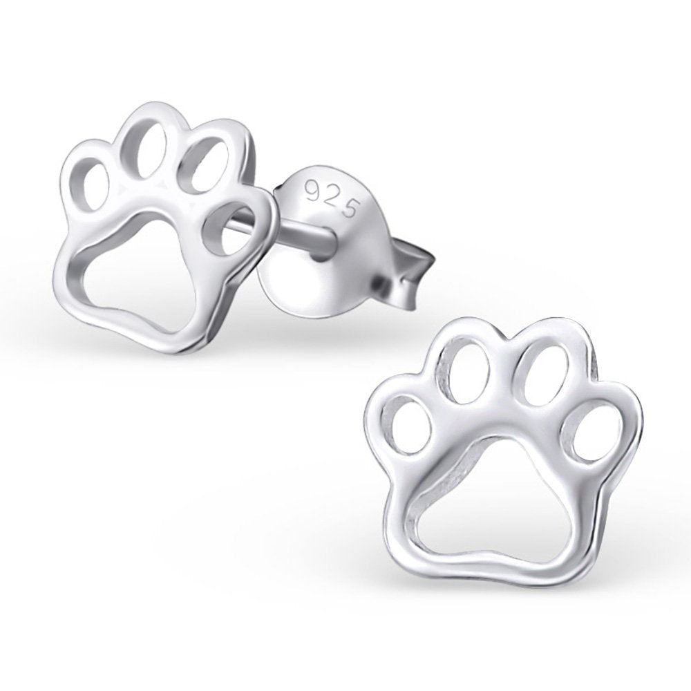 925 Sterling Silver Hypoallergenic Paw Print Stud Earrings (Choose Your Style) (Hollow)