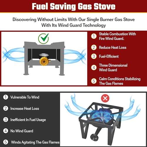Single Burner Propane Stove - Portable Cast Iron High Pressure Outdoor Propane Burner Cooker,Heavy Duty Square Stove, high...