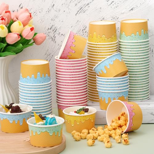 Ninehaoou 100 Pcs Ice Cream Cups Bulk Paper Disposable Dessert Bowls Ice Cream Bowls Paper Dessert Cups Sundae Soup Yogurt...