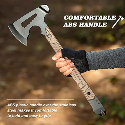 17.5in Full Tang Camping Axe Tomahawk with Nylon Sheath, Tactical and Survival Hatchet with Hammer for Axe Throwing, Outdo...