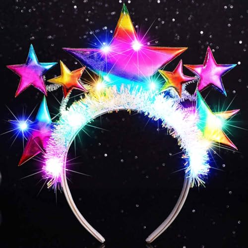 BARTOSI Light up Star Headband LED Glow Headpiece Christmas Holiday Hair Accessories for Women