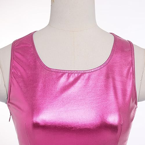 IDOPIP Women's Shiny Metallic Dress Sexy Sleeveless Skater Mini Dress Holographic Party Rave Dance Clubwear Halloween Costume