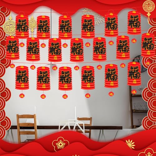 12Pcs Chinese New Year Decorations 2026,6.3*9.8In Year of The Horse Red Fu Lanterns Lunar Spring Festival Ceiling Hanging ...