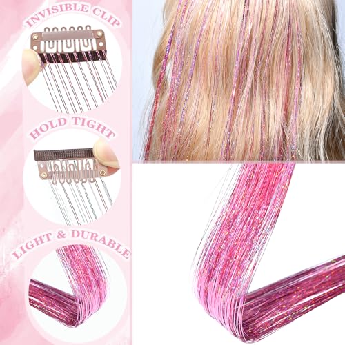 Hair Tinsel 12 Pcs Clip in Hair Tinsel Kit for Girls 22 Inch Glitter Fairy Tinsel Hair Extensions Colorful Heat Resistant ...