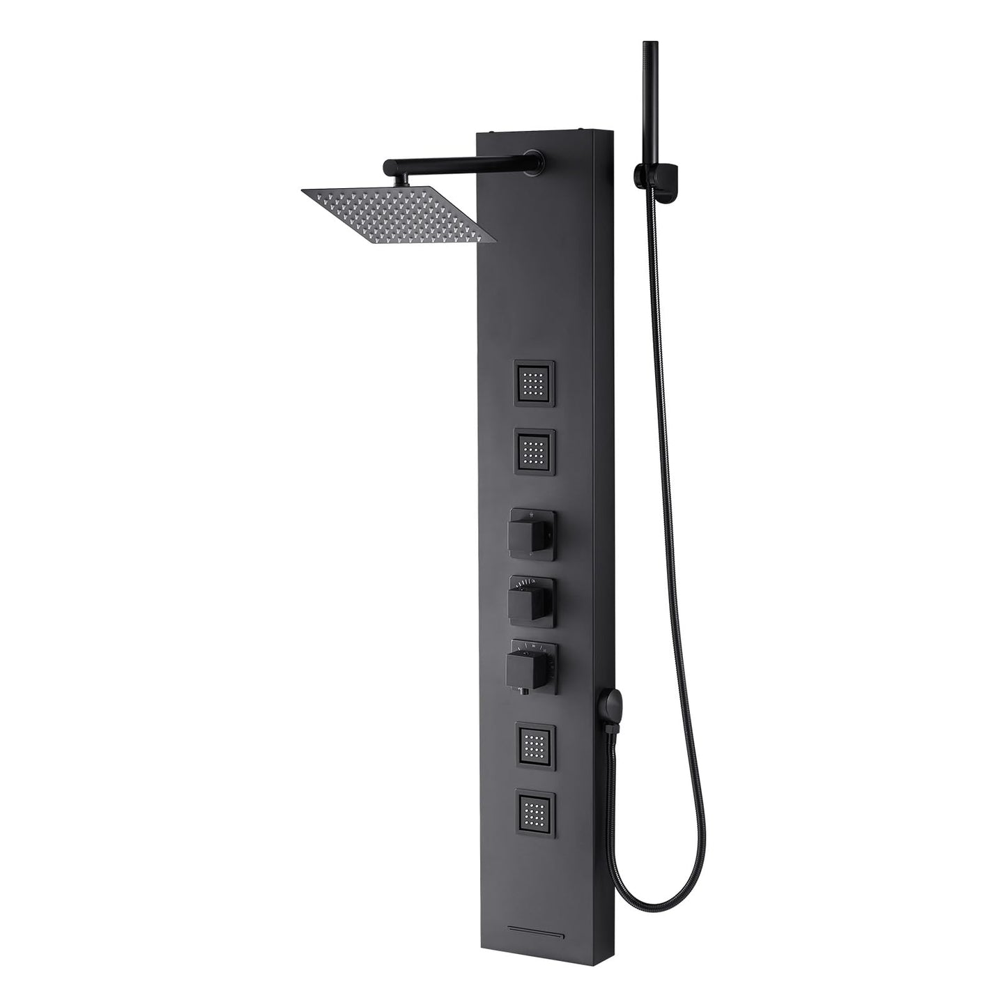 VEVOR Shower Panel Tower System with Rainfall Shower Head, 49 in Brushed Stainless Steel Shower Column, 4-Function Faucet, Wall-Mount Rain Massage System, with 4 Body Jets, Handheld, and Tub Spout