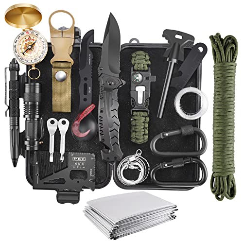 Gifts for Men Christmas Emergency Survival Kit, 22 in 1 Professional Survival Gear Equipment Tools First Aid Supplies for ...