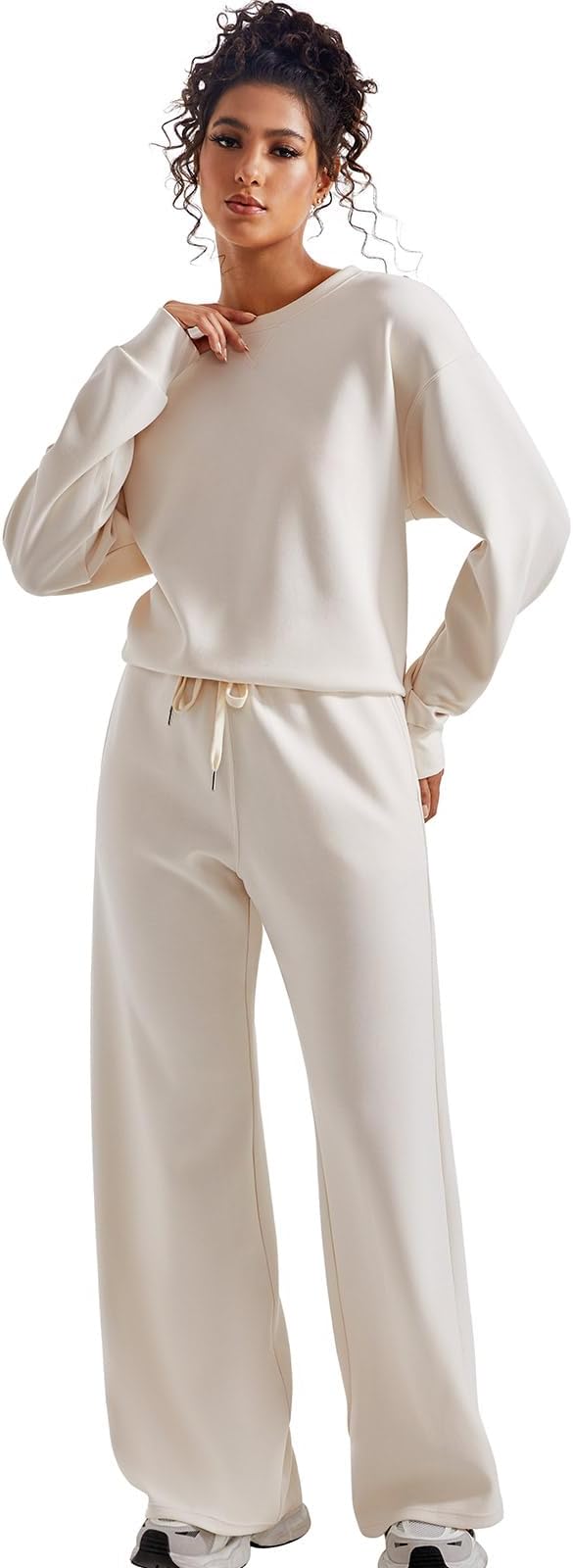 SUUKSESS Women Modal Fall 2 piece outfits Oversized Sweatshirt Wide Leg Pants