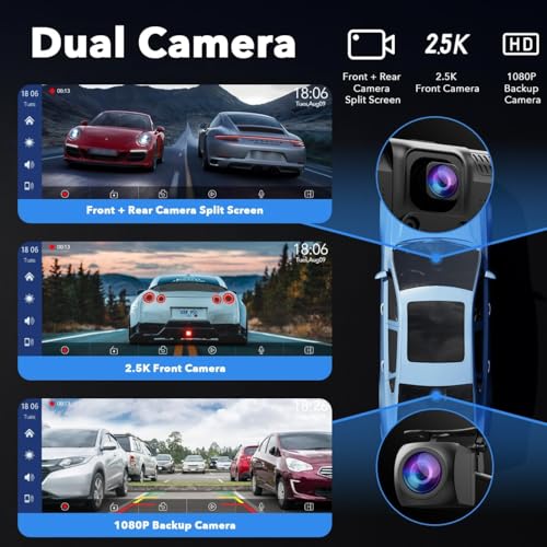 LAMTTO 9.26" Wireless Carplay and Android Auto with 2.5K Dash Cam, 1080P Backup Camera, Portable Touchscreen GPS Navigatio...