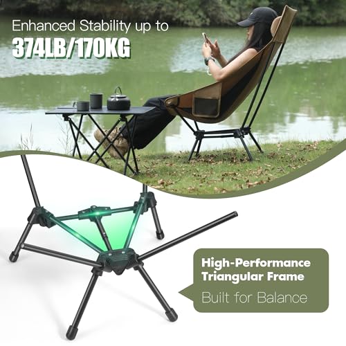 AuroraTrail High Back Folding Camping Chair with Pillow – Lightweight Portable Outdoor Chair with Cup Holder & Carry Bag, ...
