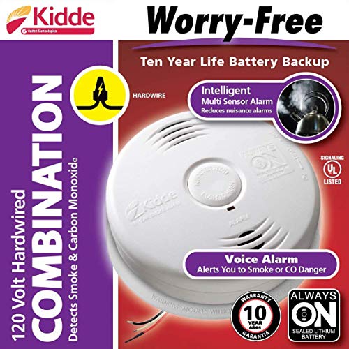 Kidde Smoke and Carbon Monoxide Detector Alarm with Voice Warning | Hardwired w/10 Year Lithium Battery Backup | Interconnectable | Model # i12010SCO, White