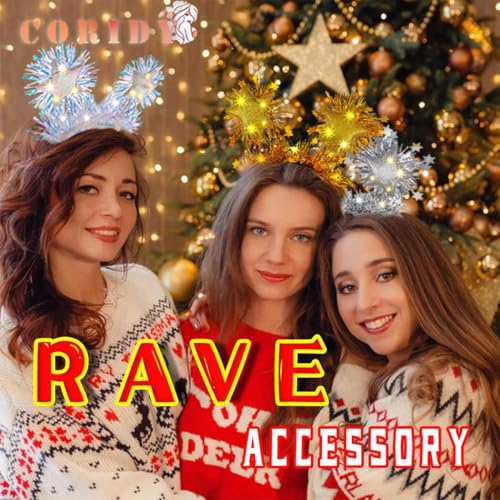 Coridy Light up Rave Headbands Sparkling Gold Stars Head Boppers Tinsel Hair Accessories for Women Happy Birthday (C-Gold)