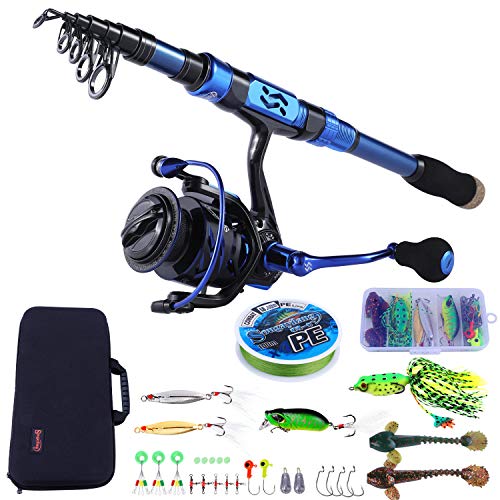 Sougayilang Fishing Rod and Reel Set Carbon Fiber Telescopic Fishing Rod 12+1BB Spinning Reel with Carry Case for Saltwate...