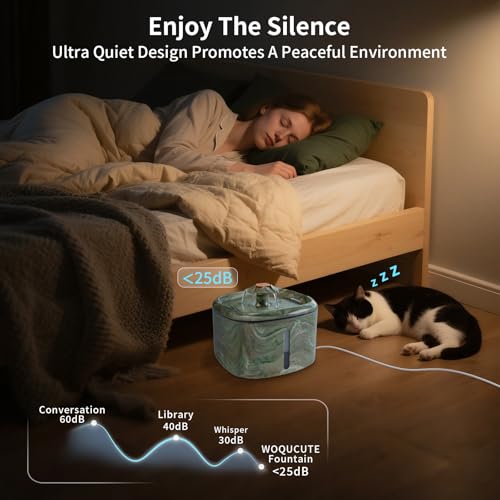 Cat Water Fountain, 2.5L/84oz Automatic Pet Fountain with Rotating Attractor & Camouflage Green Design - Ultra Quiet Water...