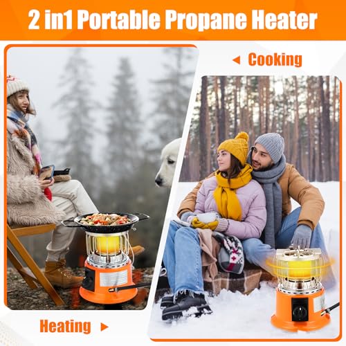 Tujoe 2 in 1 Propane Heater Stove 6000 Btu Portable Outdoor Camping Heater Cooker Gas Stove with Hose and Pressure Reducin...