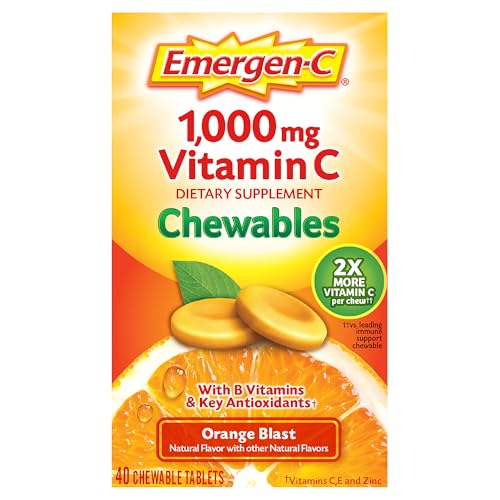 Emergen-C Chewable Vitamin C 1000mg, With B Vitamins And Antioxidants Tablet (40 Count, Orange Blast Flavor), Dietary Supp...