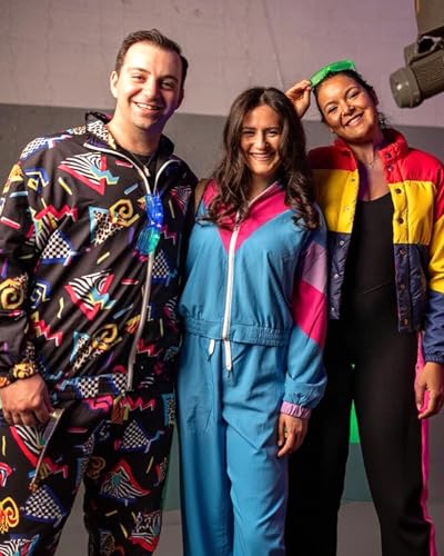 UOUA 80s Outfit Men 90s Tracksuit Costumes Halloween 70s Windbreaker Jacket Track Suit 2 Piece Hip Hop Set