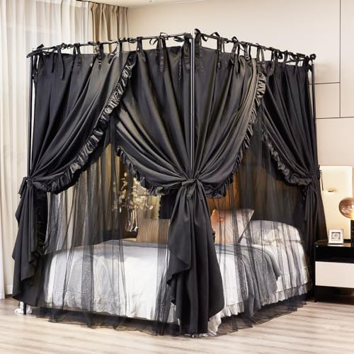 Akiky 4 Corners Post Canopy Bed Curtains Double Layer Cozy Drape Netting 4 Opening Mosquito Net Mesh for Girls Bedroom Dec...