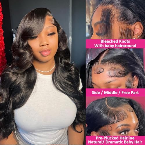 13x6 Pre Plucked Lace Frontal Body Wave Wig, Human Hair, 28 Inch, 210% Density, HD Lace, Glueless, Wear and Go