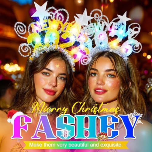 Fashey Light Up New Years Headband 2026 Headbands Happy New Year Accessories for Women (Silver, One size)