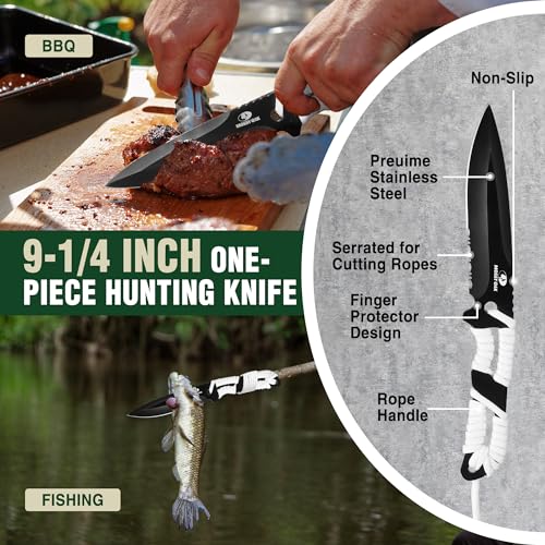 Mossy Oak Hatchet and Machete Knife Set with Sheath, One-Piece Axe & Hunting Knives with Paracord Handle, Zoomable Flashli...